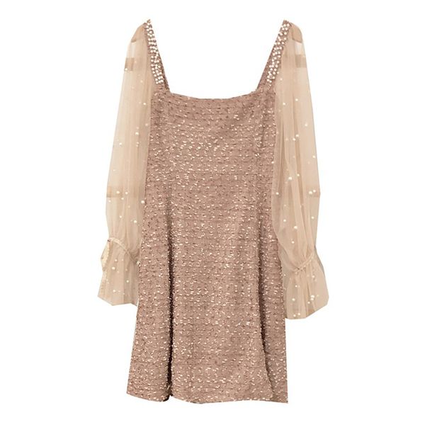 pink white mesh patchwork flare long sleeve square collar a line dress pearl beading mini short female d1153 210514, Black;gray
pink white mesh patchwork flare long sleeve square collar a line dress pearl beading mini short female d1153 210514, Black;gray