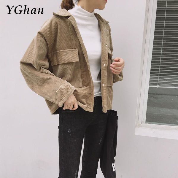women's jackets women solid simple jacket female corduroy retro pockets loose womens korean style all-match students, Black;brown
women's jackets women solid simple jacket female corduroy retro pockets loose womens korean style all-match students, Black;brown