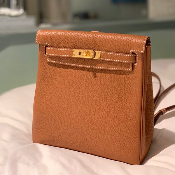 design hand 2021 new head leather litchi keli double shoulder backpack shoulder messenger bag small school women's bag njc2