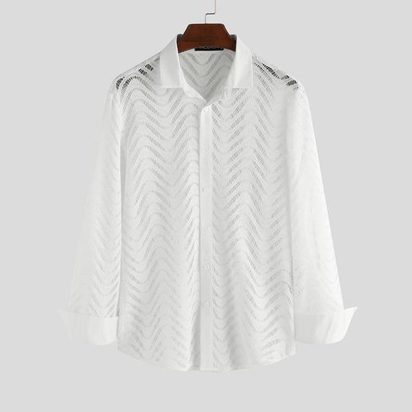 fashion lace shirt men breathable see through nightclub party dress button mesh long sleeve blouse s-5xl, White;black
fashion lace shirt men breathable see through nightclub party dress button mesh long sleeve blouse s-5xl, White;black