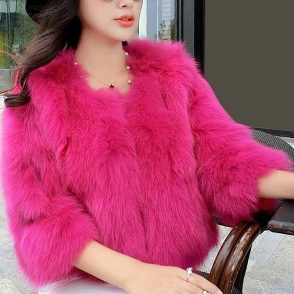 women's fur & faux autumn coat solid color hoodless long sleeved o neck fashion winter lady, Black
women's fur & faux autumn coat solid color hoodless long sleeved o neck fashion winter lady, Black