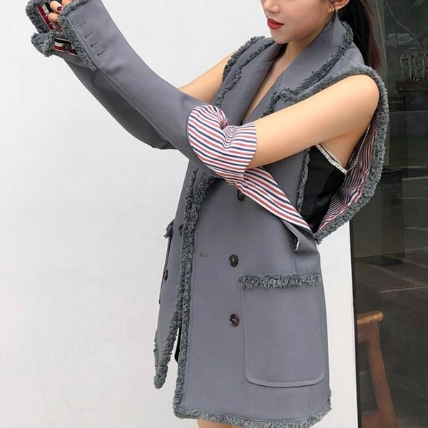 women's vests designer women sleeve separated waistcoat blazer vest tassel double breasted chalecos para mujer long gothic gilet coat, Black;white
women's vests designer women sleeve separated waistcoat blazer vest tassel double breasted chalecos para mujer long gothic gilet coat, Black;white