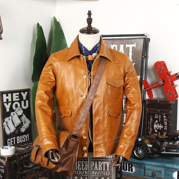 men's leather & faux autumn special oil wax layer cowhide clothes short slim locomotive jackets are few good goods for men, Black
men's leather & faux autumn special oil wax layer cowhide clothes short slim locomotive jackets are few good goods for men, Black