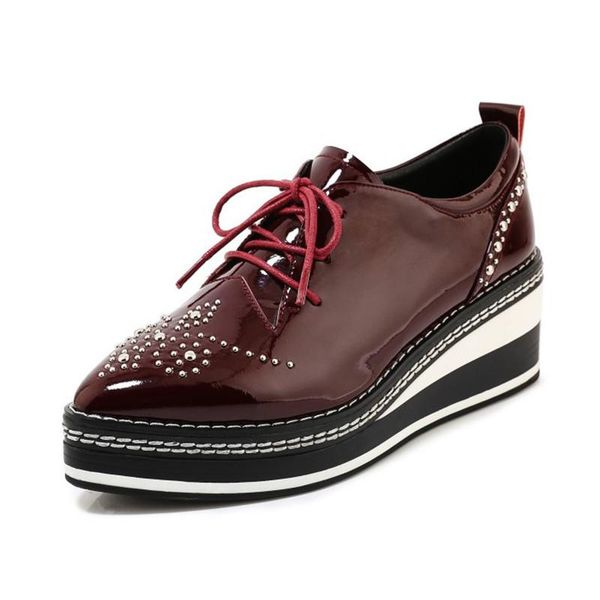 dress shoes spring rivet wedge women high heels pointed toe genuine leather woman platform, Black
dress shoes spring rivet wedge women high heels pointed toe genuine leather woman platform, Black