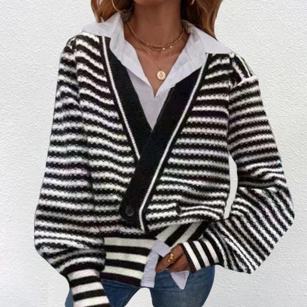 women's knits & tees autumn and winter women loose knitted striped button sweater long sleeve cardigan coats casual v-neck sleeveless s, White
women's knits & tees autumn and winter women loose knitted striped button sweater long sleeve cardigan coats casual v-neck sleeveless s, White