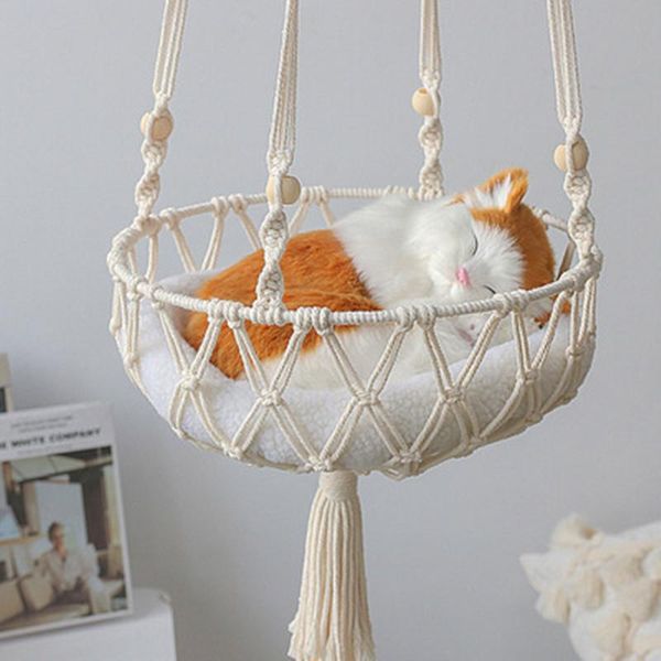 cat beds & furniture ins hand-woven litter hammock basket, household pet hanging basket dog swing net bag gift