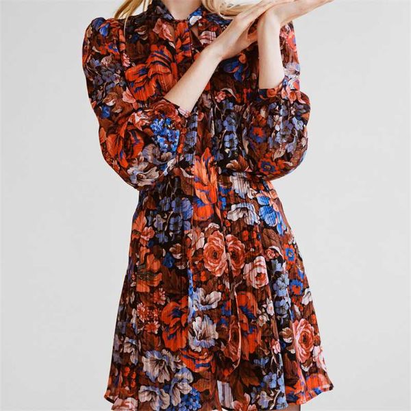 women 2021 fashion floral print pleated mini dress vintage bow tied collar long sleeve with lining female dresses mujer casual, Black;gray
women 2021 fashion floral print pleated mini dress vintage bow tied collar long sleeve with lining female dresses mujer casual, Black;gray
