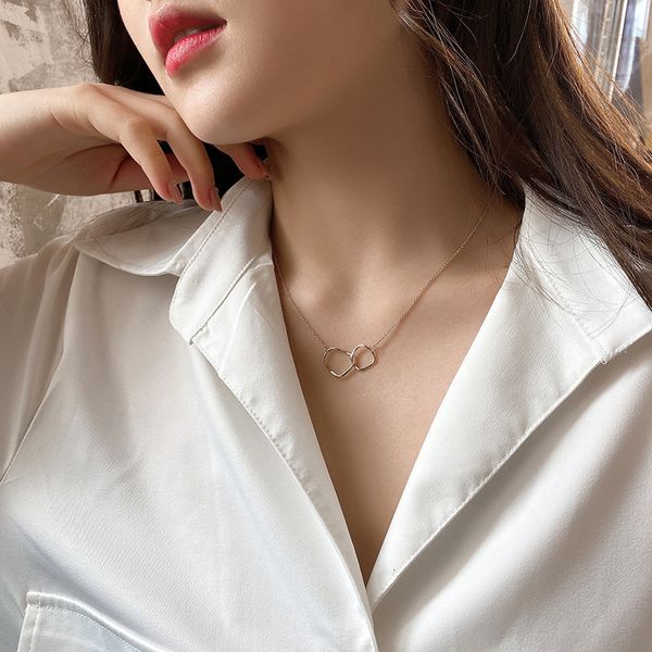 chain women pendants metal geometric double ring necklace women's net red clavicle long simple choker personality ornament, Silver 
chain women pendants metal geometric double ring necklace women's net red clavicle long simple choker personality ornament, Silver