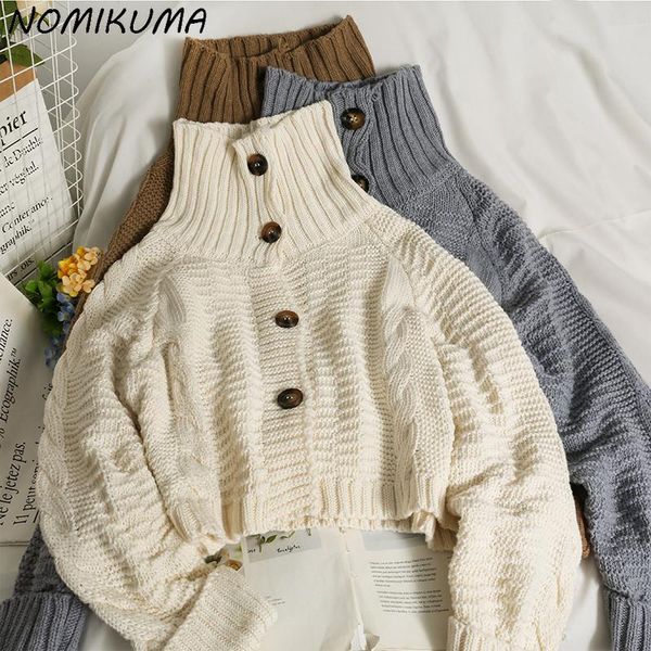 women's knits & tees nomikuma 2021 turtleneck sweater coat autumn causal single breasted knitted cardigan korean solid short knitwear, White
women's knits & tees nomikuma 2021 turtleneck sweater coat autumn causal single breasted knitted cardigan korean solid short knitwear, White