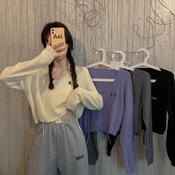 korean loose v-neck knitted sweaters long sleeve crop casual fashion autumn winter women's clothing black pullovers, White;black
korean loose v-neck knitted sweaters long sleeve crop casual fashion autumn winter women's clothing black pullovers, White;black