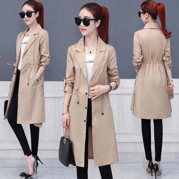 women's trench coats khaki long coat spring 2021 lace up waist lantern sleeve pocket women solid elegant female plus size, Tan;black
women's trench coats khaki long coat spring 2021 lace up waist lantern sleeve pocket women solid elegant female plus size, Tan;black