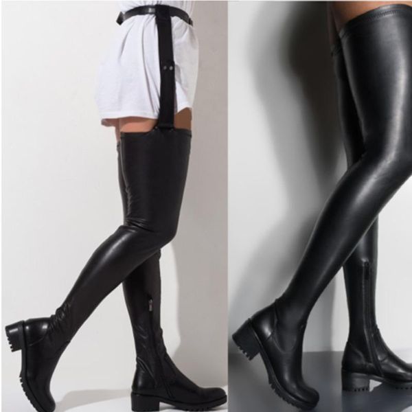boots women's low heel belt buckles elastic over ther knee female high large size leather shoes thigh, Black
boots women's low heel belt buckles elastic over ther knee female high large size leather shoes thigh, Black