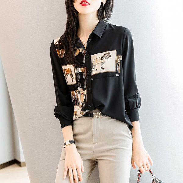 women shirts chiffon printed blouses 2021 spring autumn office lady clothes full sleeve collar black clothing women's &, White
women shirts chiffon printed blouses 2021 spring autumn office lady clothes full sleeve collar black clothing women's &, White