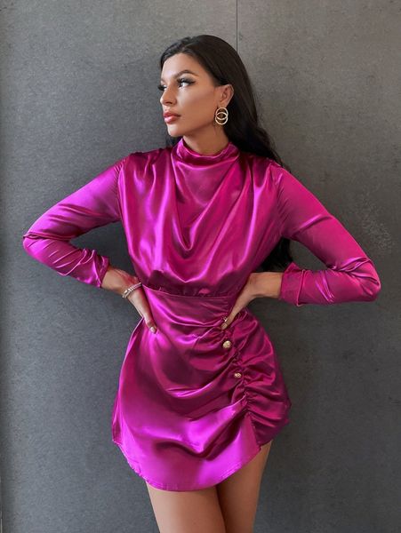 drape ruched fake button satin dress c6cu#, Black;gray
drape ruched fake button satin dress c6cu#, Black;gray