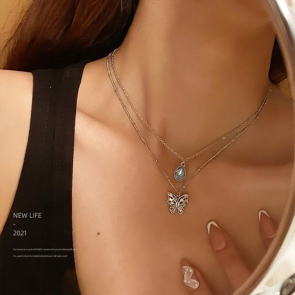 chains woman vintage necklace fashion opal layered butterfly pendant dainty cute jewelry accessories trend fine women's neck chain, Silver
chains woman vintage necklace fashion opal layered butterfly pendant dainty cute jewelry accessories trend fine women's neck chain, Silver