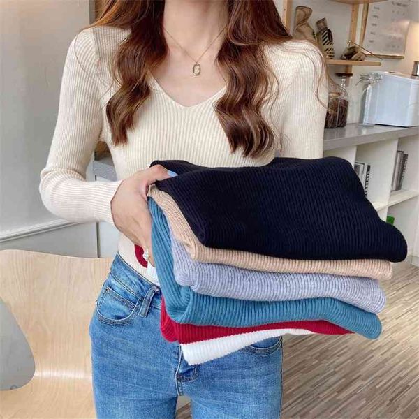 autumn winter korean style slim v-neck pullover sweater pure color casual all-match bottoming women 210427, White;black
autumn winter korean style slim v-neck pullover sweater pure color casual all-match bottoming women 210427, White;black