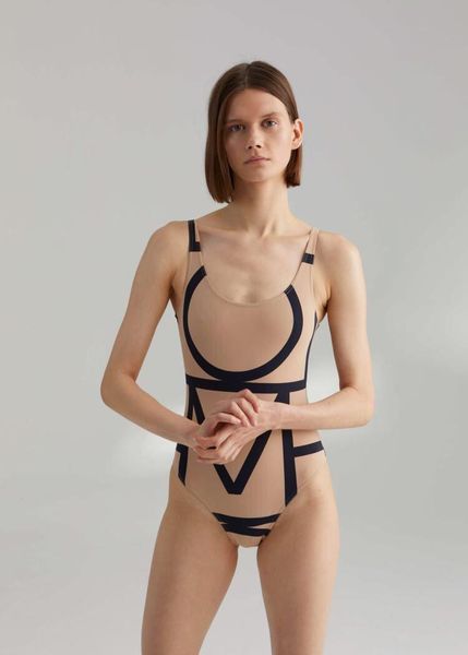 women's swimwear totem* positan* classic swim suit logo letter printing wire bodysuit, White;black
women's swimwear totem* positan* classic swim suit logo letter printing wire bodysuit, White;black
