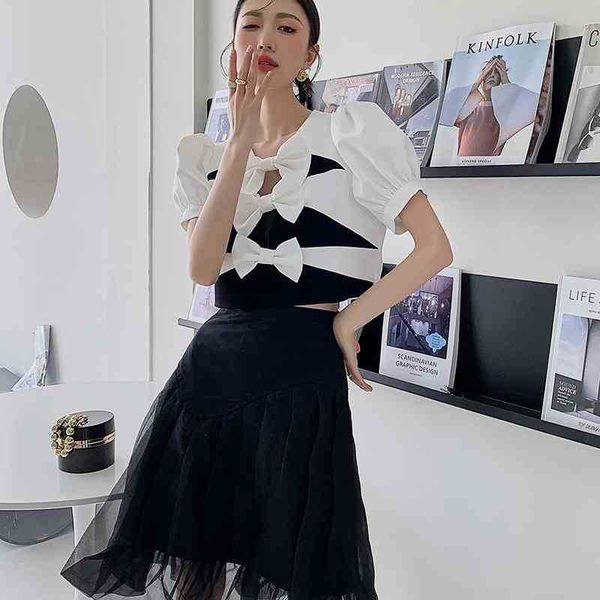 women's knits & tees puff sleeve bow crop blouse women short ladies black and white v neck korean 2hsl
women's knits & tees puff sleeve bow crop blouse women short ladies black and white v neck korean 2hsl