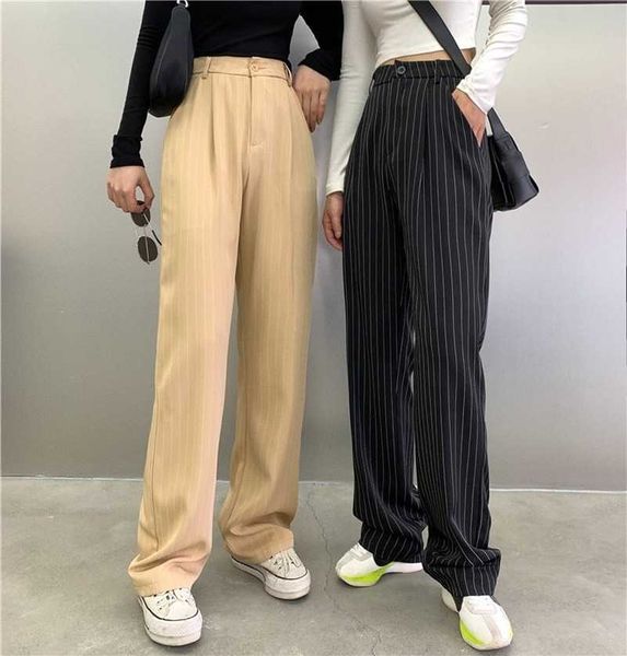loose black oversize high waist striped tailored trousers women chic khaki straight wide leg pants streetwear retro pantalones 210610, Black;white
loose black oversize high waist striped tailored trousers women chic khaki straight wide leg pants streetwear retro pantalones 210610, Black;white