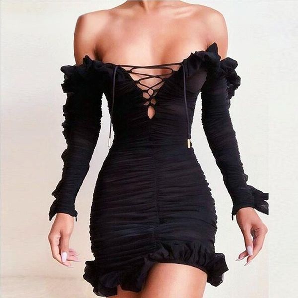casual dresses ladies off-shoulder tight-fitting christmas dress, short party ruffled transparent mesh see-through dress, Black;gray
casual dresses ladies off-shoulder tight-fitting christmas dress, short party ruffled transparent mesh see-through dress, Black;gray