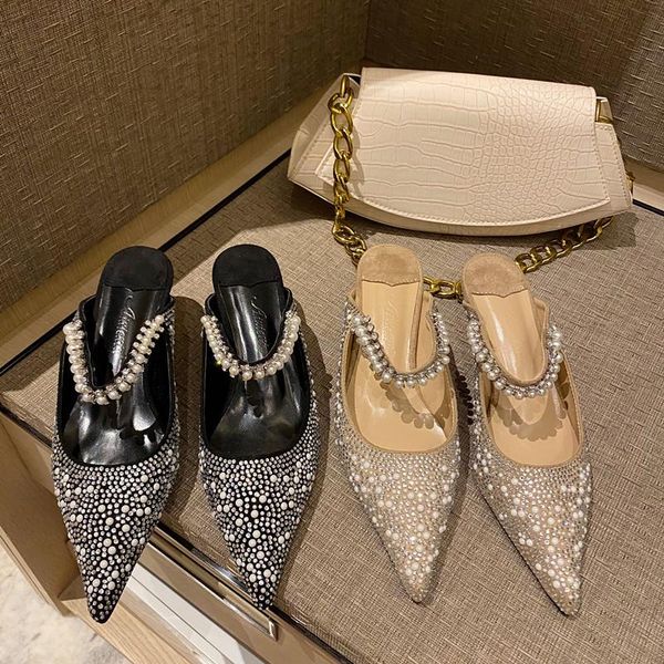 slippers female shoes pointed toe ladies' mules for women 2021 thin heels summer bright drill, Black
slippers female shoes pointed toe ladies' mules for women 2021 thin heels summer bright drill, Black