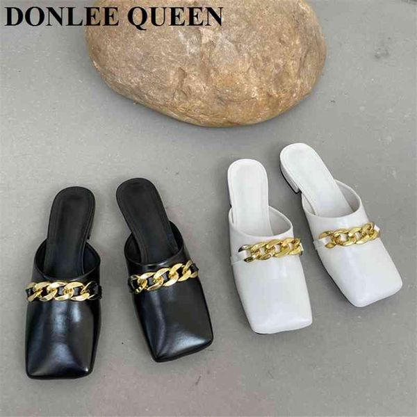 spring brand design gold chain women slipper closed toe slip on mules shoes flat square casual outdoor slides flip flops 210619, Black
spring brand design gold chain women slipper closed toe slip on mules shoes flat square casual outdoor slides flip flops 210619, Black