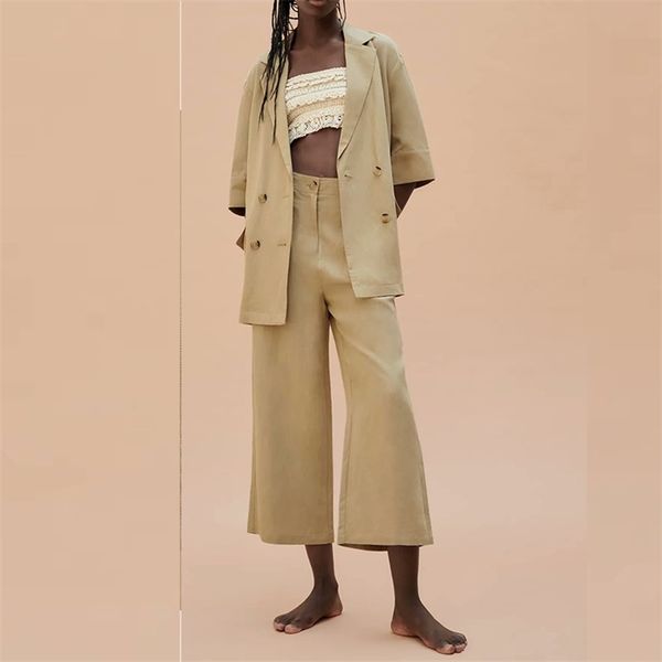 women summer casual linen loose suits 2-piece sets za blazers coats and wide leg pants female elegant street clothing 210513, White
women summer casual linen loose suits 2-piece sets za blazers coats and wide leg pants female elegant street clothing 210513, White