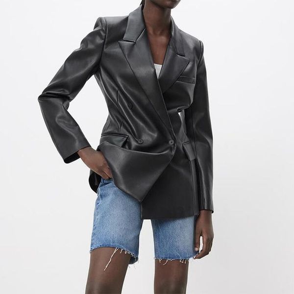 women's leather & faux autumn jacket 2021 spring pu single button coat motorcycle fashion street outerwear, Black 
women's leather & faux autumn jacket 2021 spring pu single button coat motorcycle fashion street outerwear, Black
