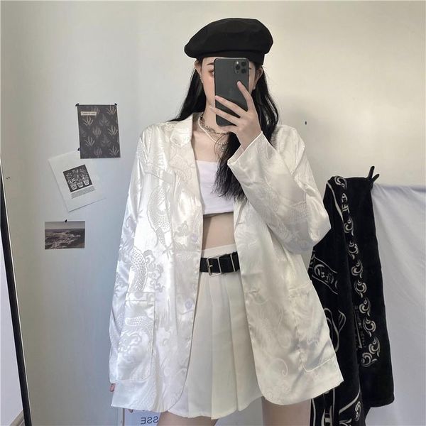 women's jackets 2021 spring autumn suit fashion ins korean casual loose bf silhouette dragon pattern jacket becoat, Black;brown
women's jackets 2021 spring autumn suit fashion ins korean casual loose bf silhouette dragon pattern jacket becoat, Black;brown