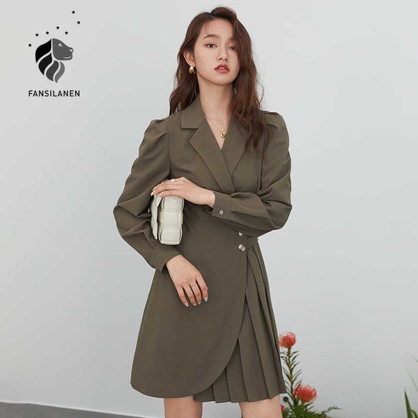 fansilanen puff sleeve vintage short blazer dress women spring elegant pleated wrap female casaul office 210607, Black;gray
fansilanen puff sleeve vintage short blazer dress women spring elegant pleated wrap female casaul office 210607, Black;gray