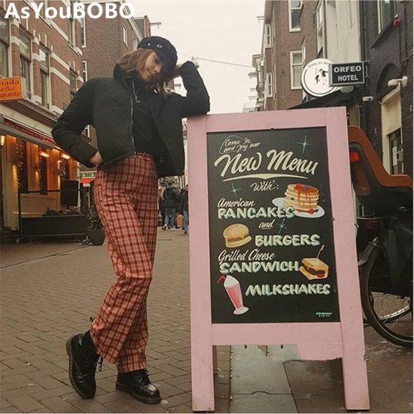 women's pants & capris 2021 harajuku vintage korean england uf style punk trousers casual red plaid women yq-1132, Black;white
women's pants & capris 2021 harajuku vintage korean england uf style punk trousers casual red plaid women yq-1132, Black;white