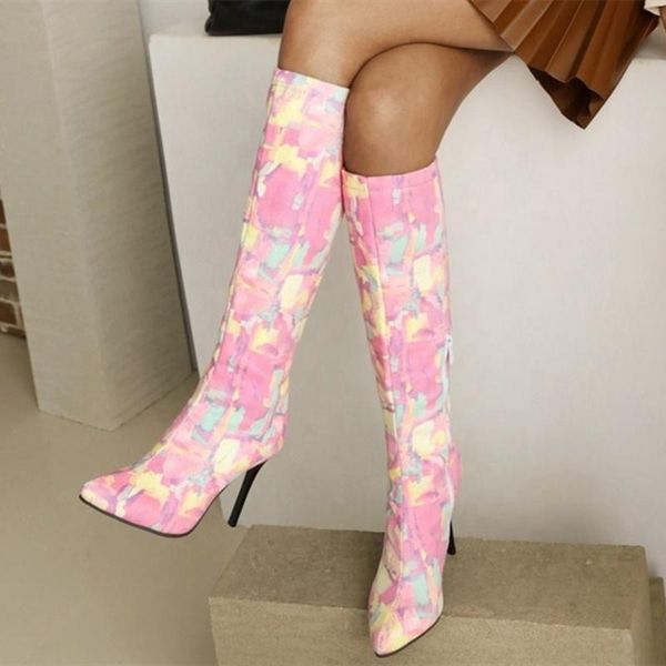 boots pointy toe colorful print elegant lady's knee high stiletto thin heel soft plush lining side zip big size 48, Black
boots pointy toe colorful print elegant lady's knee high stiletto thin heel soft plush lining side zip big size 48, Black