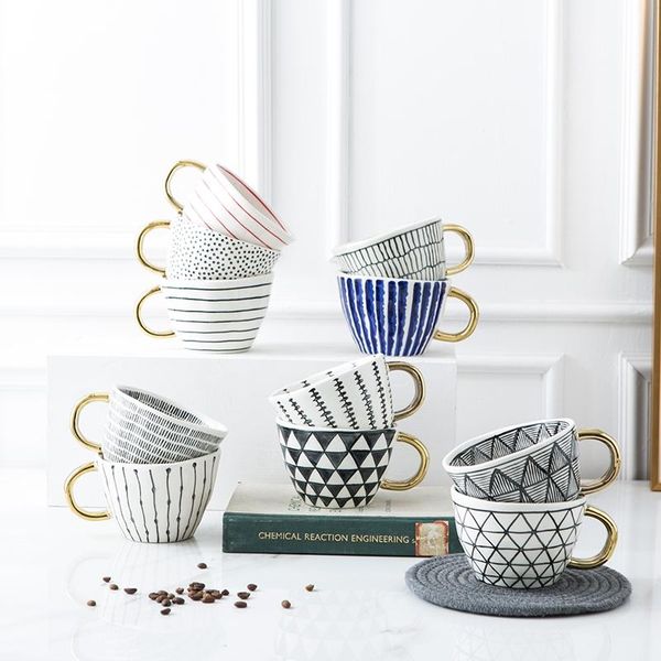 mugs hand painted geometric ceramic with gold handle handmade irregular cups for coffee tea milk oatmeal creative birthday gifts
mugs hand painted geometric ceramic with gold handle handmade irregular cups for coffee tea milk oatmeal creative birthday gifts