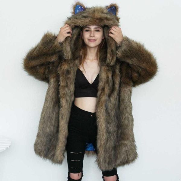 women's fur & faux hoodie winter european&american coat chic girl kawaii loose warmed oat faux-fur overcoat, Black
women's fur & faux hoodie winter european&american coat chic girl kawaii loose warmed oat faux-fur overcoat, Black