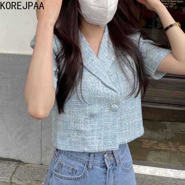 korejpaa women jackets summer ladies french temperament lapel edging double-breasted loose puff sleeve short tweed jacket 210526, Black;brown
korejpaa women jackets summer ladies french temperament lapel edging double-breasted loose puff sleeve short tweed jacket 210526, Black;brown