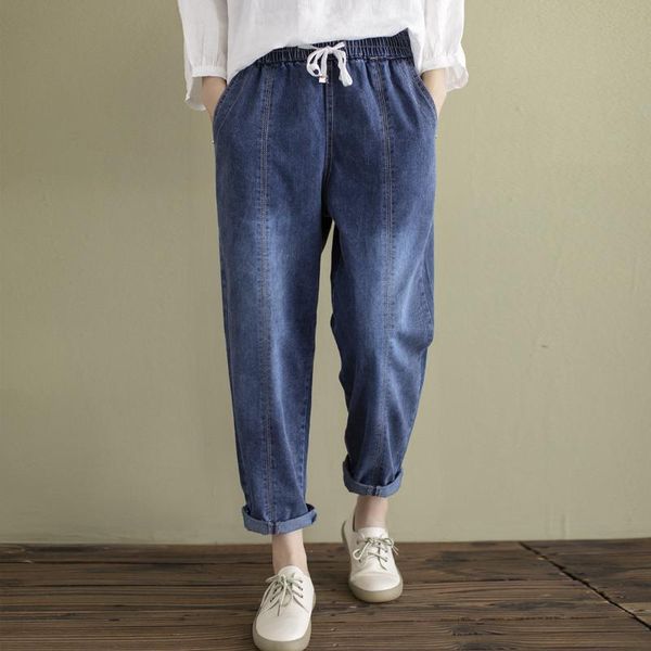 women's jeans autumn women loose elastic waist drawstring denim pants 2021 ladies pocket bleached spliced vintage trousers, Blue
women's jeans autumn women loose elastic waist drawstring denim pants 2021 ladies pocket bleached spliced vintage trousers, Blue