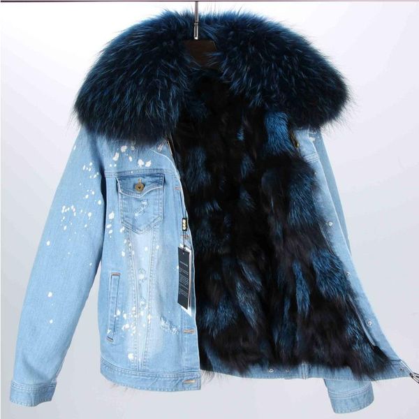 women's fur & faux 2021 coat natural raccoon big collar denim leather lining parker winter, Black
women's fur & faux 2021 coat natural raccoon big collar denim leather lining parker winter, Black