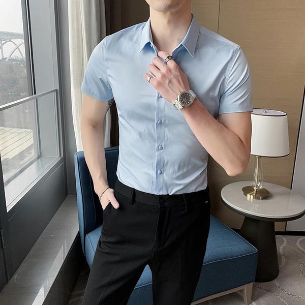 plus size summer solid men dress shirts short sleeve fashion simple business casual formal wear slim fit blouse homme all match men's, White;black
plus size summer solid men dress shirts short sleeve fashion simple business casual formal wear slim fit blouse homme all match men's, White;black