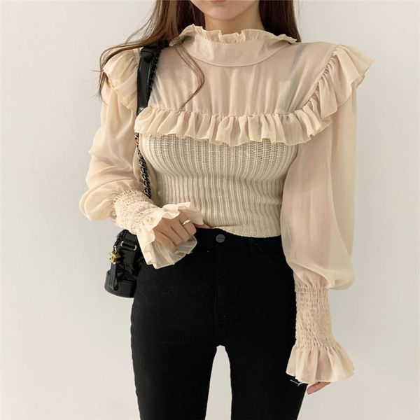 ruffles chic slim flare sleeve minimalist women's shirt elegant fashion termperament winter knitted sweater 2021 fall blouses & shirts, White
ruffles chic slim flare sleeve minimalist women's shirt elegant fashion termperament winter knitted sweater 2021 fall blouses & shirts, White