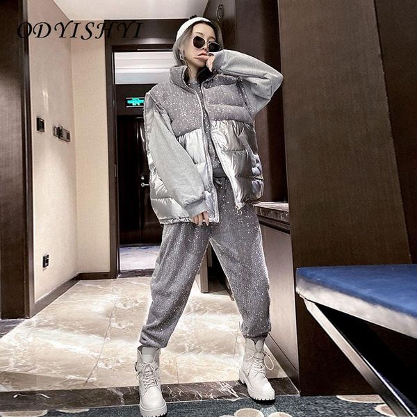 women suit autumn winter 2021 european fashion splicing sequin waistcoat sweater loose pants 3 piece sets trend ladies dh353 women's tw, White
women suit autumn winter 2021 european fashion splicing sequin waistcoat sweater loose pants 3 piece sets trend ladies dh353 women's tw, White