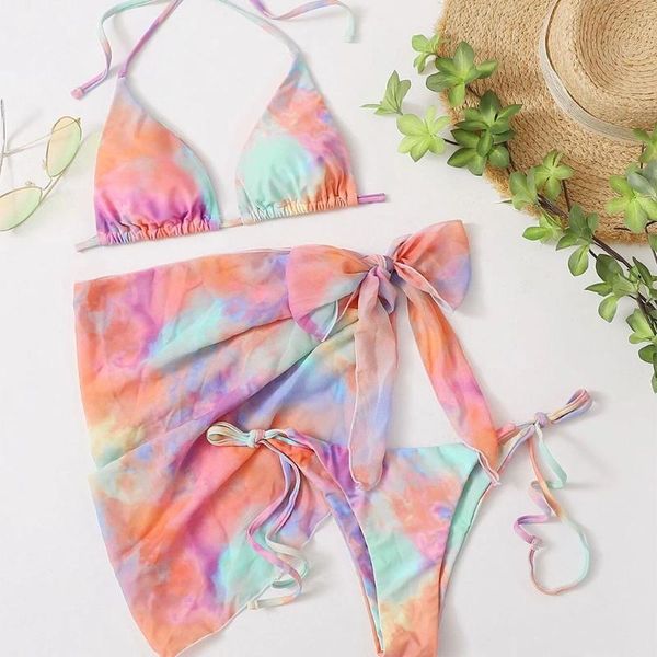 women's swimwear h9ed women 3pcs gradient rainbow bikini halter triangle swimsuit with cover up skirt, White;black
women's swimwear h9ed women 3pcs gradient rainbow bikini halter triangle swimsuit with cover up skirt, White;black