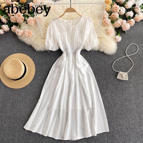 women elegant french dress o neck puff sleeve solid a-line es summer casual fashion streetwear midi 210512, Black;gray
women elegant french dress o neck puff sleeve solid a-line es summer casual fashion streetwear midi 210512, Black;gray