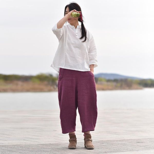 women's pants & capris women summer ramie elastic waist ladies loose solid color vintage female trousers 2021, Black;white
women's pants & capris women summer ramie elastic waist ladies loose solid color vintage female trousers 2021, Black;white