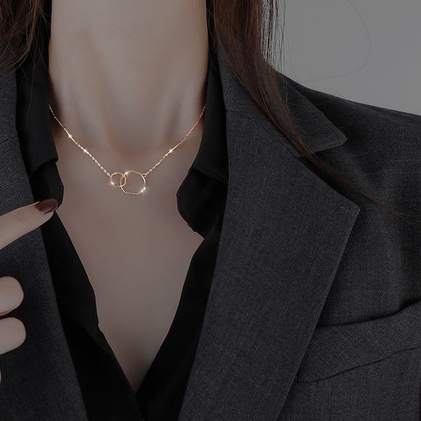 double circle necklace female chain necklace design feeling female niche clavicle contracted temperament, Silver
double circle necklace female chain necklace design feeling female niche clavicle contracted temperament, Silver