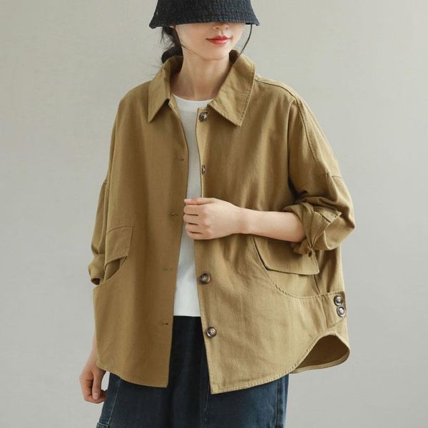 women's jackets spring autumn arts style women long sleeve turn-down collar loose single breasted cotton casual coats short v529, Black;brown
women's jackets spring autumn arts style women long sleeve turn-down collar loose single breasted cotton casual coats short v529, Black;brown