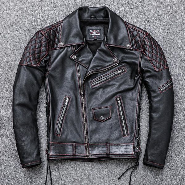 men's leather & faux punk style motorcycle jacket men turn down collar rivet red line moto biker slim fit rider cow coat, Black
men's leather & faux punk style motorcycle jacket men turn down collar rivet red line moto biker slim fit rider cow coat, Black