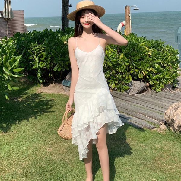 #4011 white beach dress women backless bohemian asymmetrical spaghetti strap v neck polka dot midi summer casual dresses, Black;gray
#4011 white beach dress women backless bohemian asymmetrical spaghetti strap v neck polka dot midi summer casual dresses, Black;gray