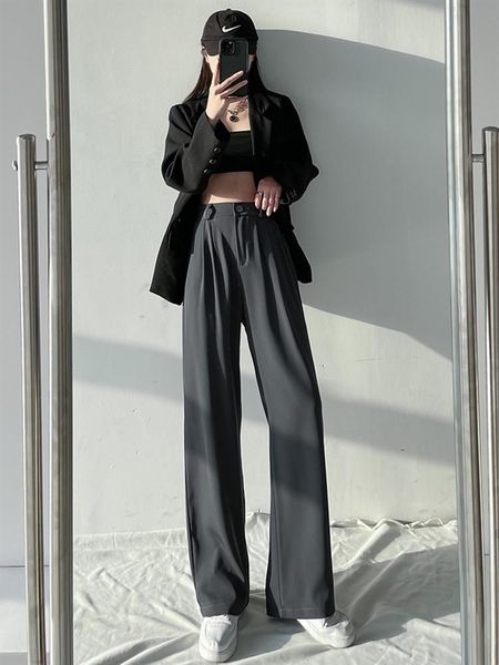 women's pants & capris grey wide leg summer high waist chic office ladies loose straight casua suit, Black;white
women's pants & capris grey wide leg summer high waist chic office ladies loose straight casua suit, Black;white