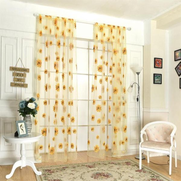 curtain & drapes tulip sunflower voile window door room divider sheer panel scarf
