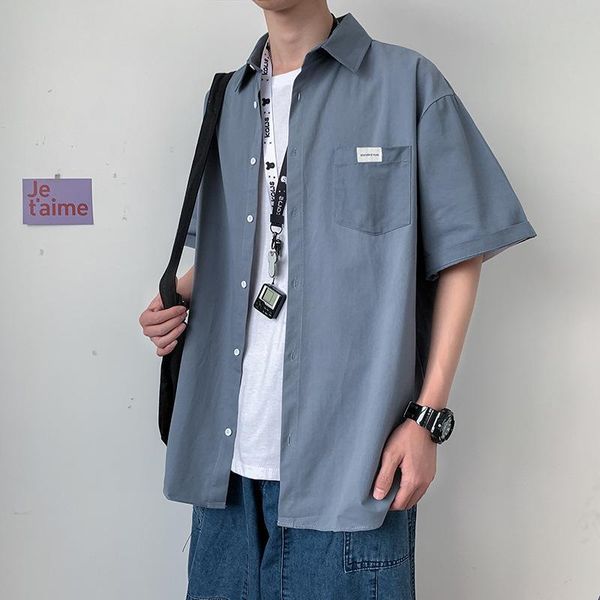 men's casual shirts 2021 short-sleeved shirt summer loose patch cotton tide brand couple men, White;black
men's casual shirts 2021 short-sleeved shirt summer loose patch cotton tide brand couple men, White;black